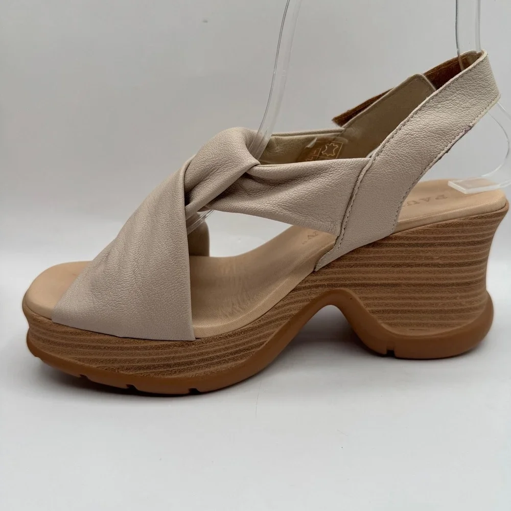 Paula Urban Leather Platform Wedge Sandals Womens 37 Beige Twisted‎ Slingback